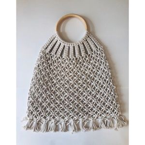 Bags - Macrame handbag wooden handle white Bags - Macrame handbag wooden handle white